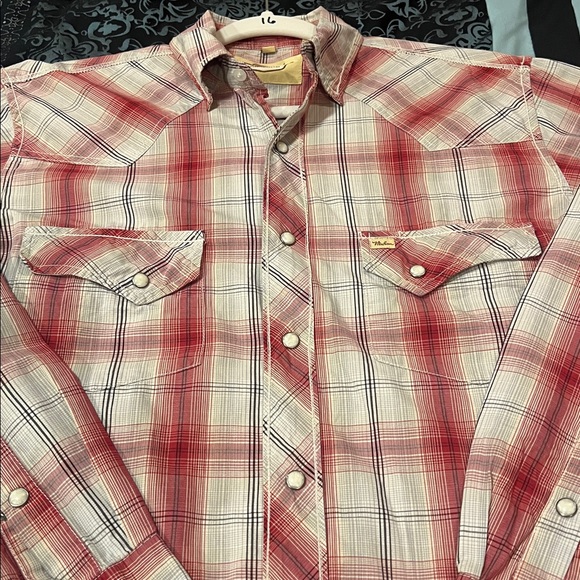 LARRY MAHAN MENS Red and White Plaid Button Down Shirt, nice, size small - Picture 7 of 7